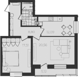 Планировка — Огни Исети, 2-комн., 66 м²