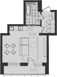 Планировка — Огни Исети, Студия, 36 м²