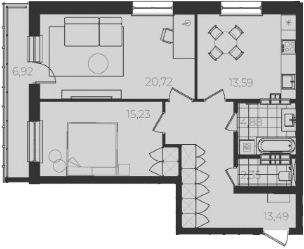 Планировка — Огни Исети, 2-комн., 74 м²