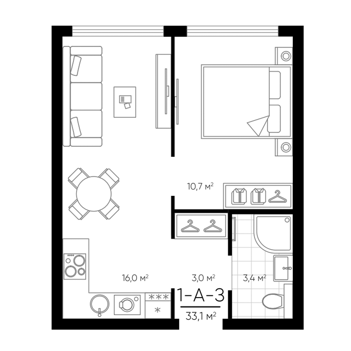 Планировка — Amundsen, 2-комн., 33 м²