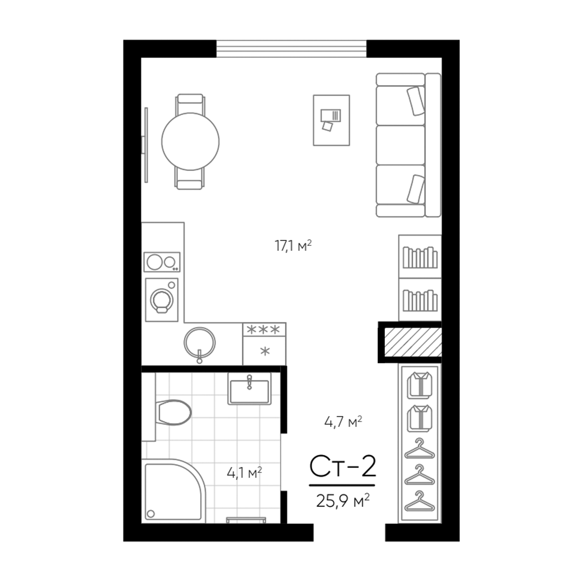 Планировка — Amundsen, Студия, 26 м²