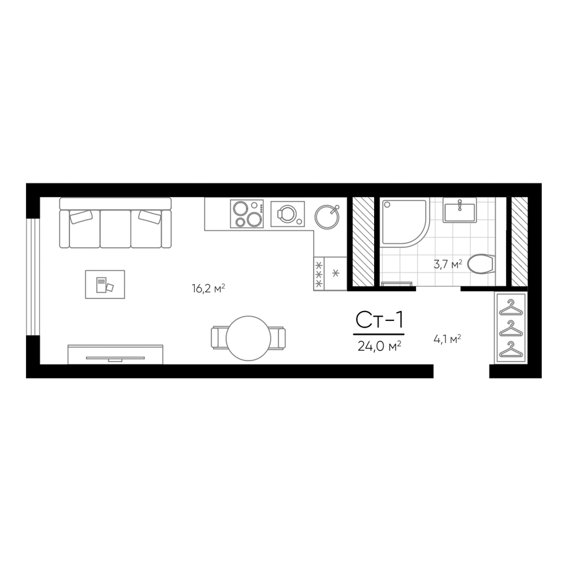 Планировка — Amundsen, Студия, 24 м²