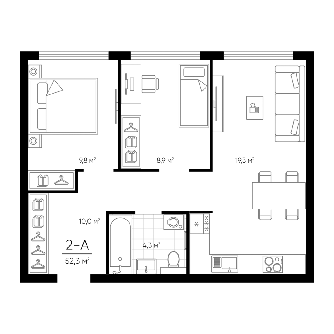 Планировка — Amundsen, 3-комн., 52 м²