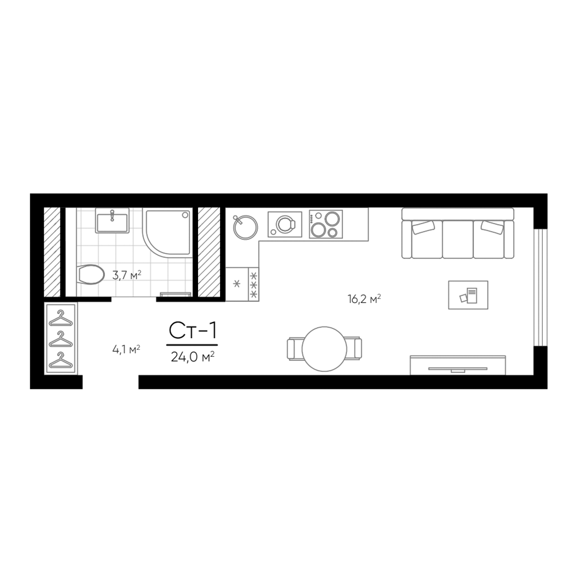 Планировка — Amundsen, Студия, 24 м²