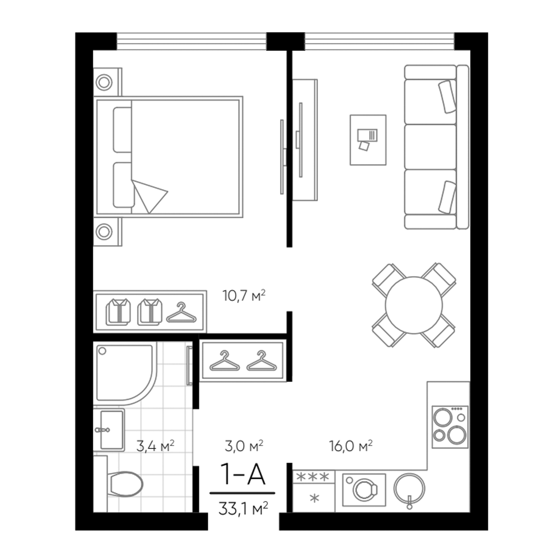 Планировка — Amundsen, 2-комн., 33 м²