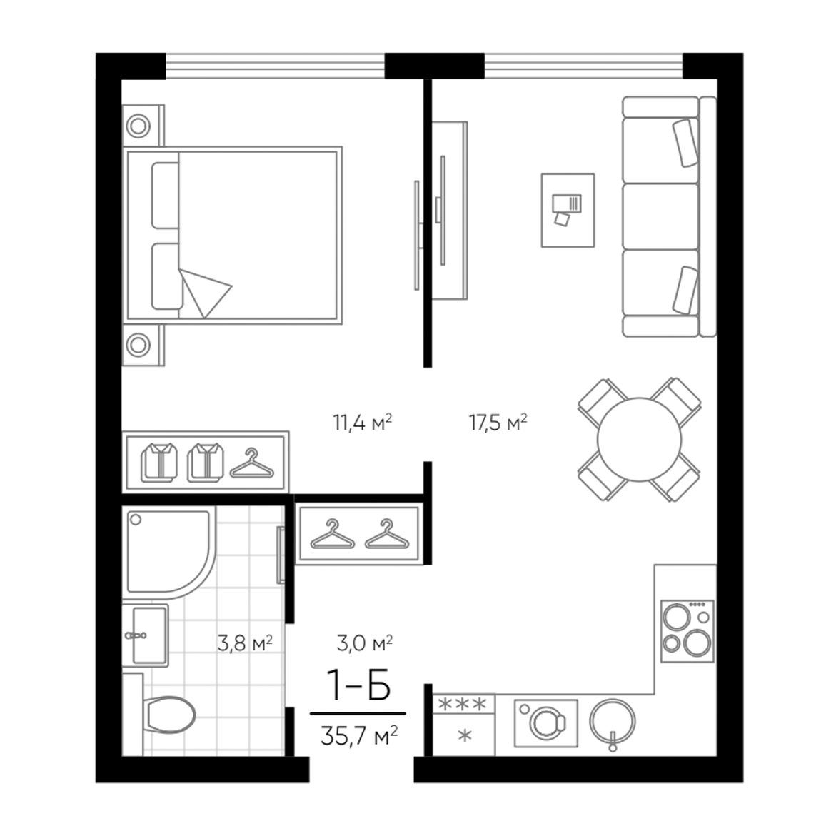 Планировка — Amundsen, 2-комн., 36 м²