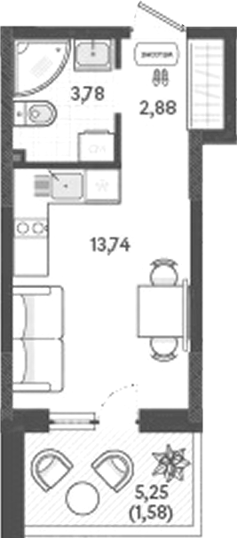 Планировка — Теплые края, Студия, 20 м²