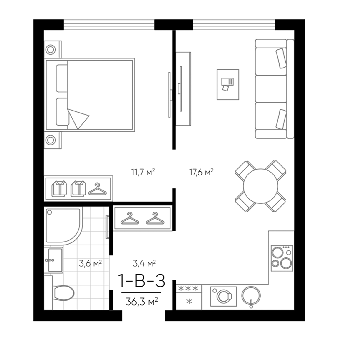 Планировка — Amundsen, 2-комн., 36 м²