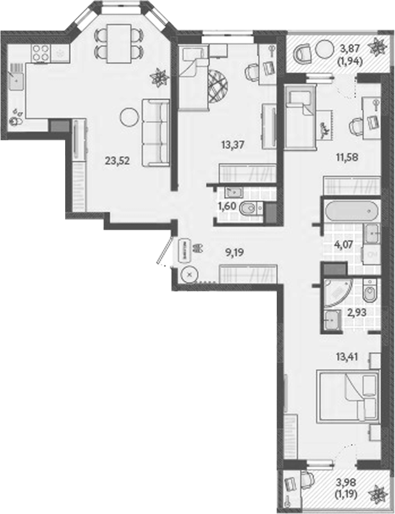 Планировка — Теплые края, 3-комн., 80 м²