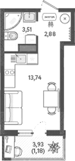 Планировка — Теплые края, Студия, 20 м²