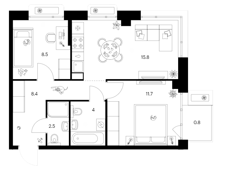 Планировка — Сиберово, 2-комн., 51 м²
