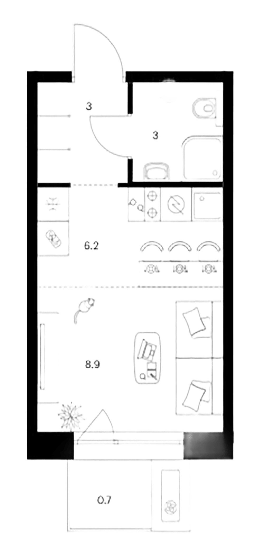 Планировка — Сиберово, Студия, 21 м²