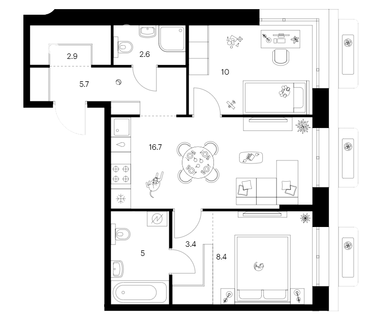Планировка — Сиберово, 2-комн., 55 м²