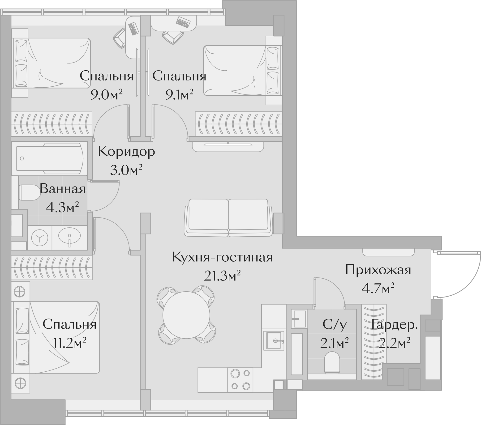 Планировка — Заря, 4-комн., 67 м²
