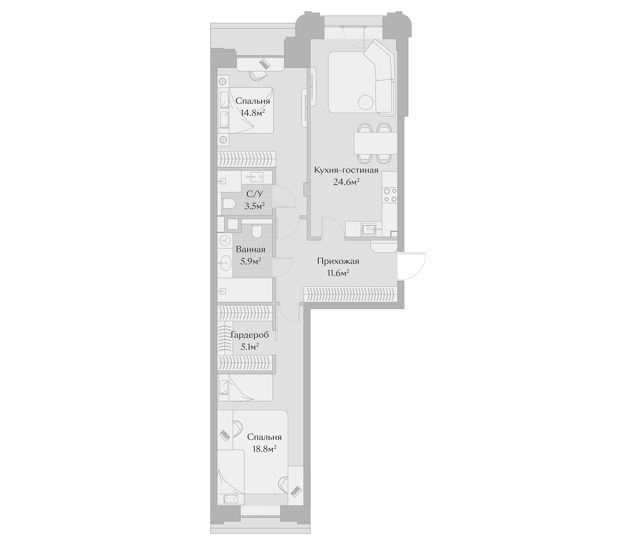 Планировка — Заря, 3-комн., 84 м²