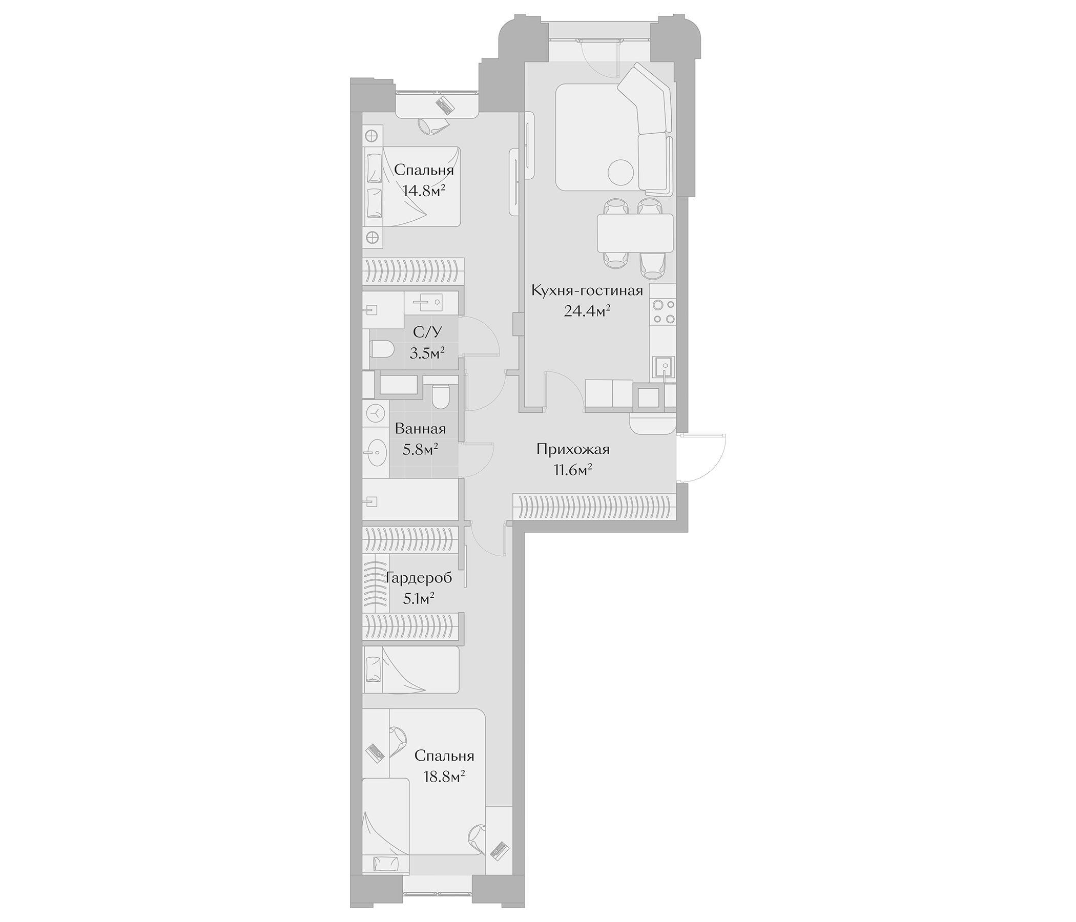 Планировка — Заря, 3-комн., 84 м²