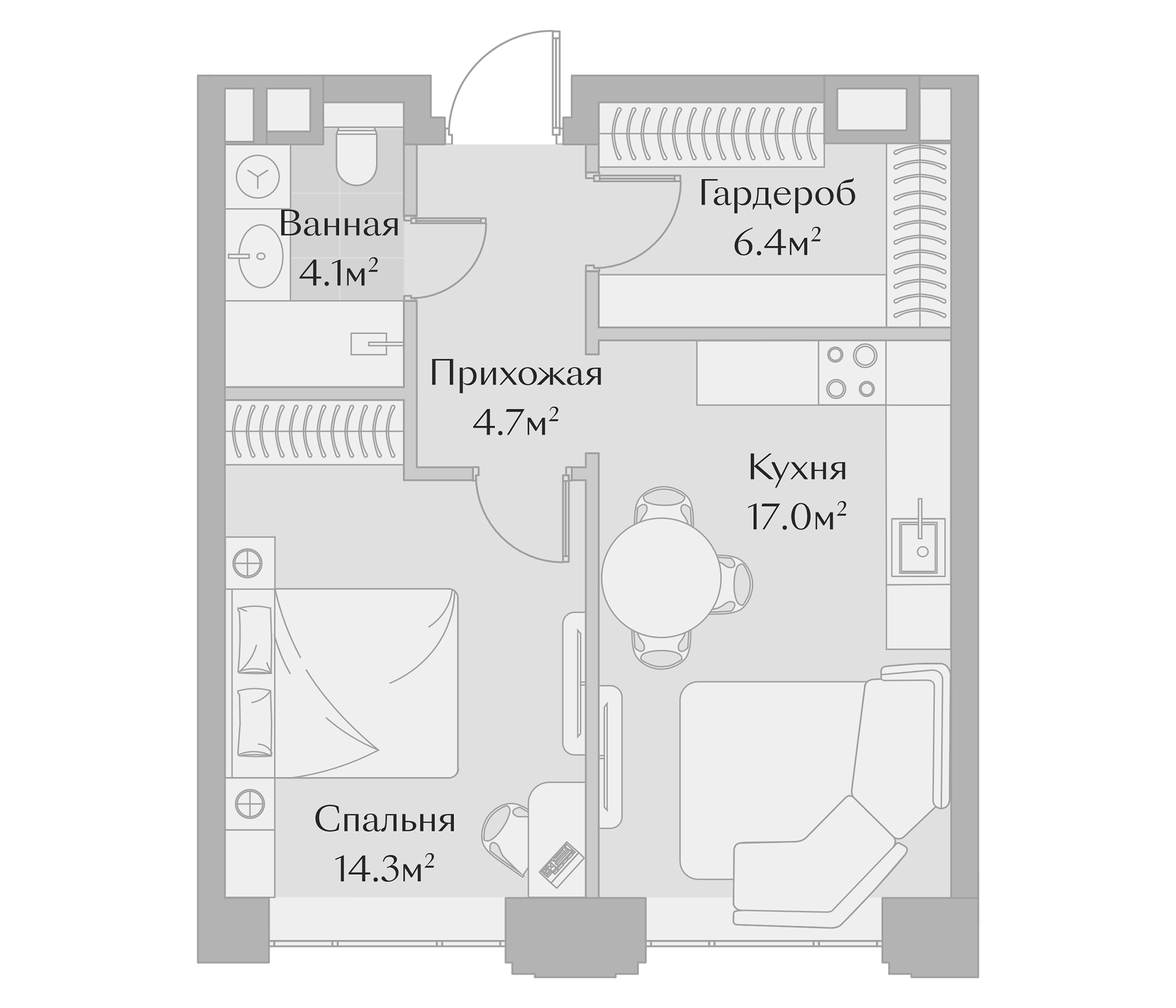 Планировка — Заря, 2-комн., 46 м²