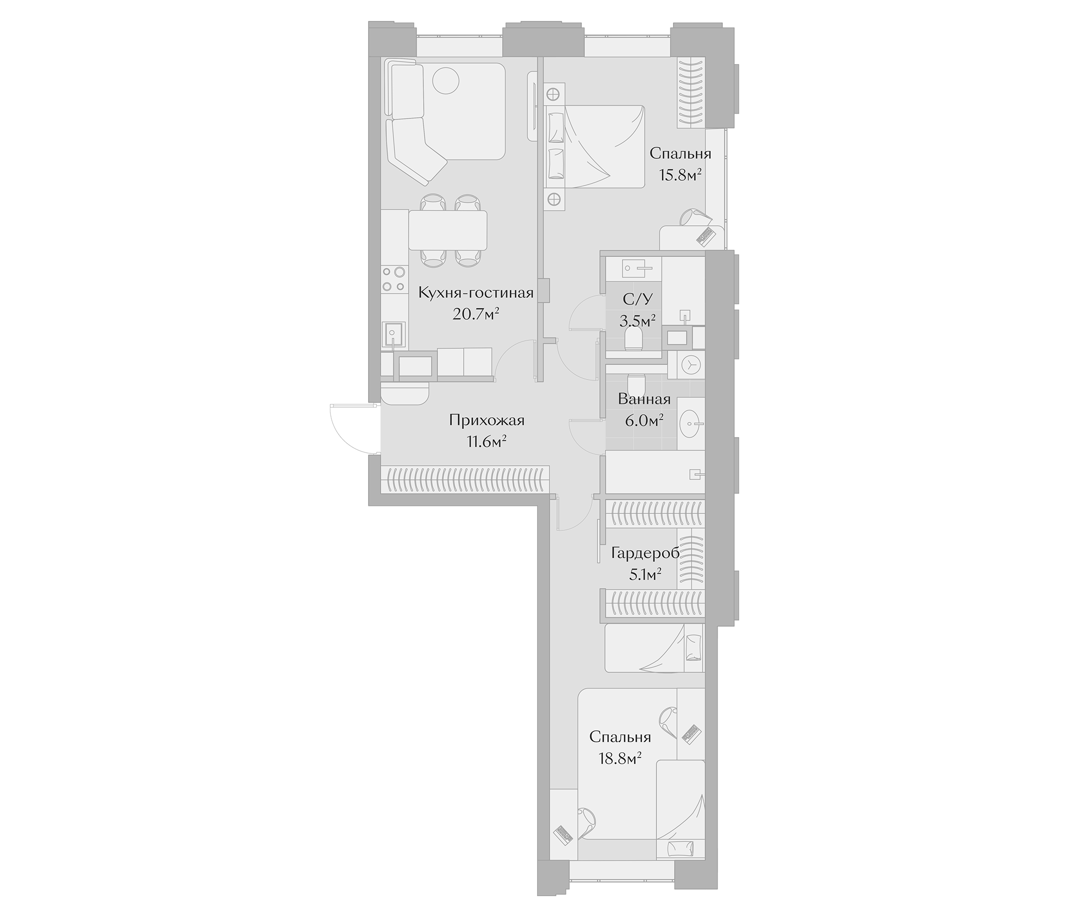 Планировка — Заря, 3-комн., 81 м²