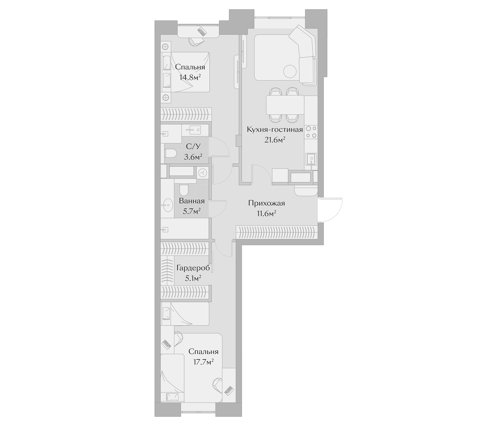 Планировка — Заря, 3-комн., 80 м²