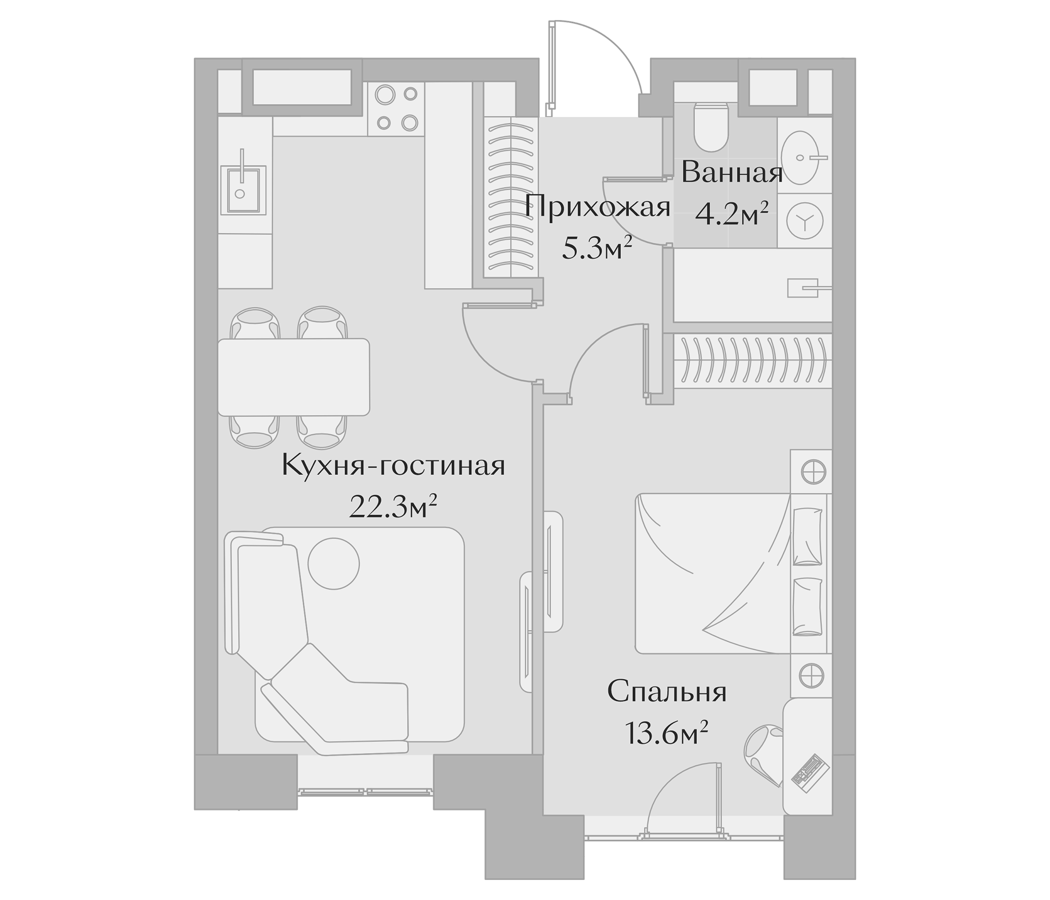 Планировка — Заря, 2-комн., 45 м²
