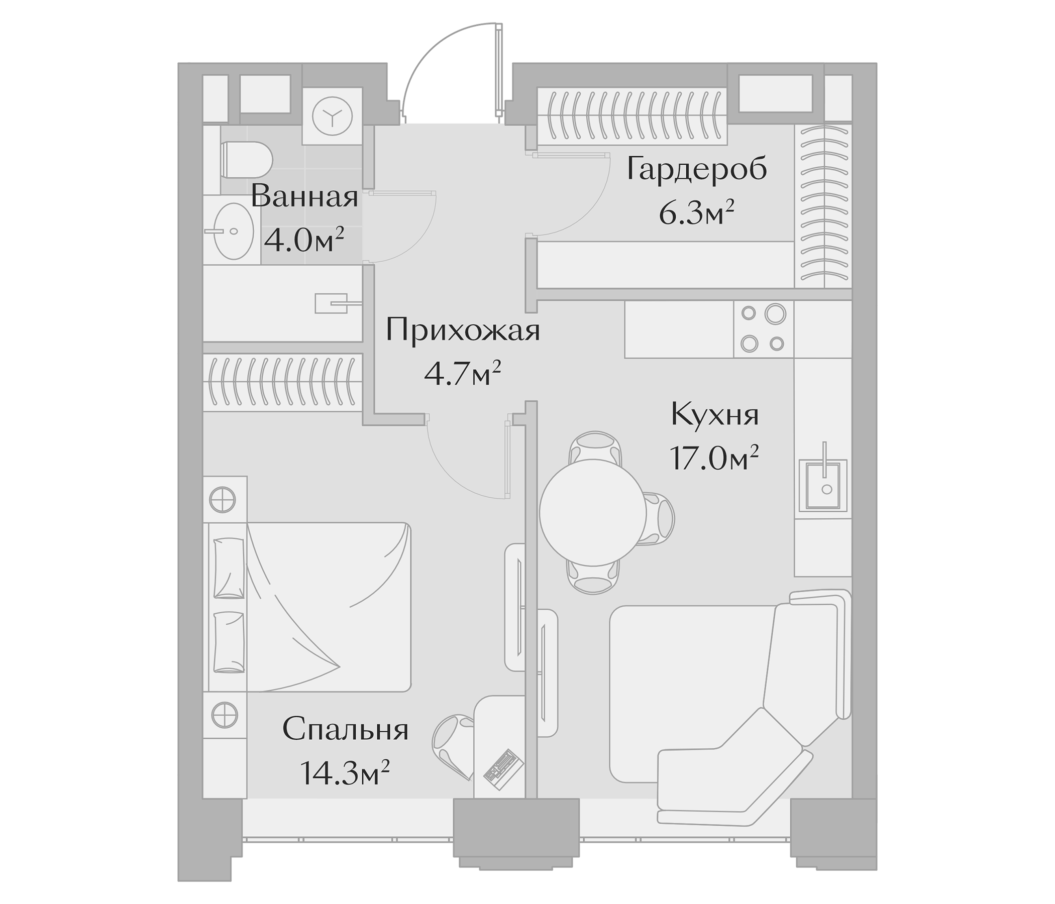 Планировка — Заря, 2-комн., 46 м²