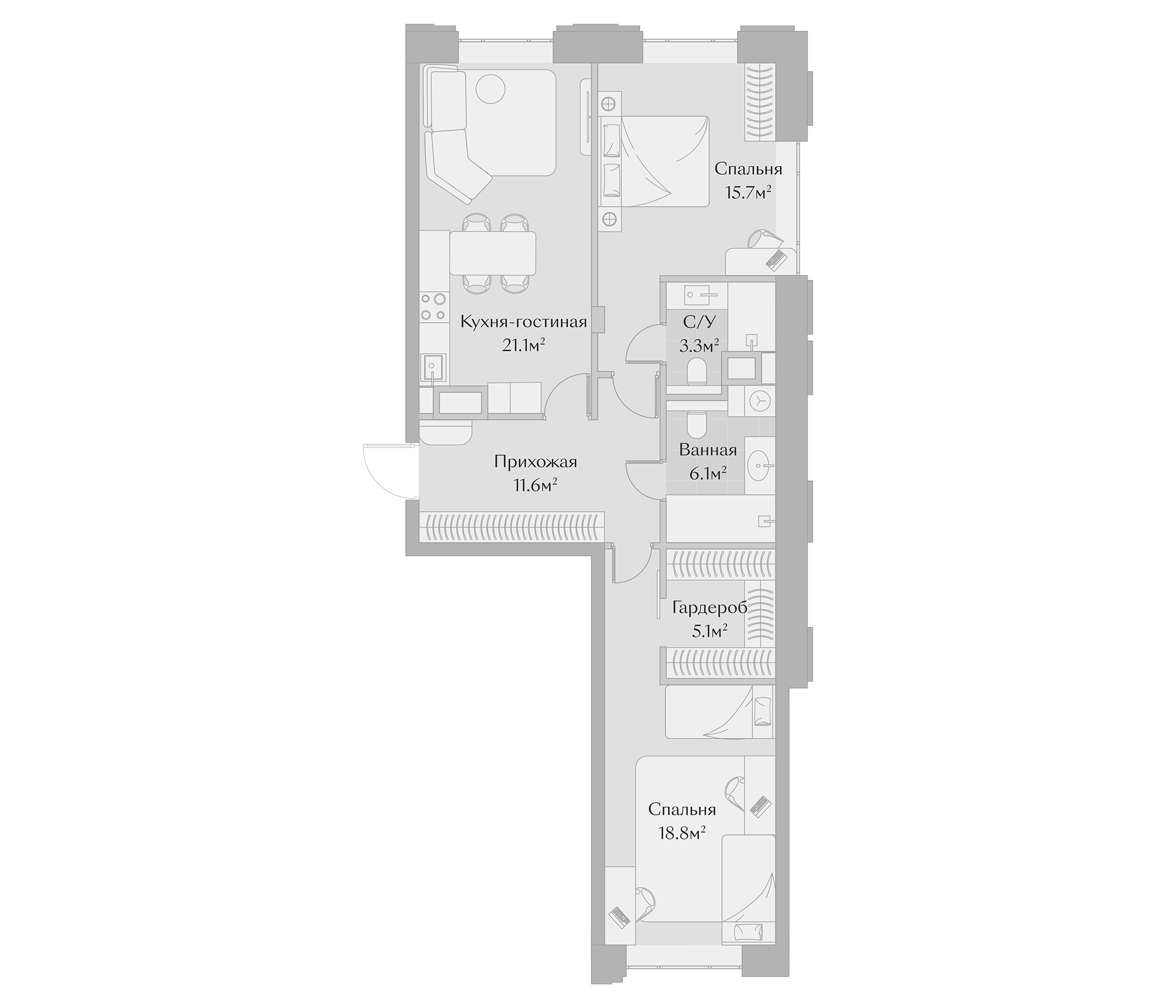Планировка — Заря, 3-комн., 82 м²