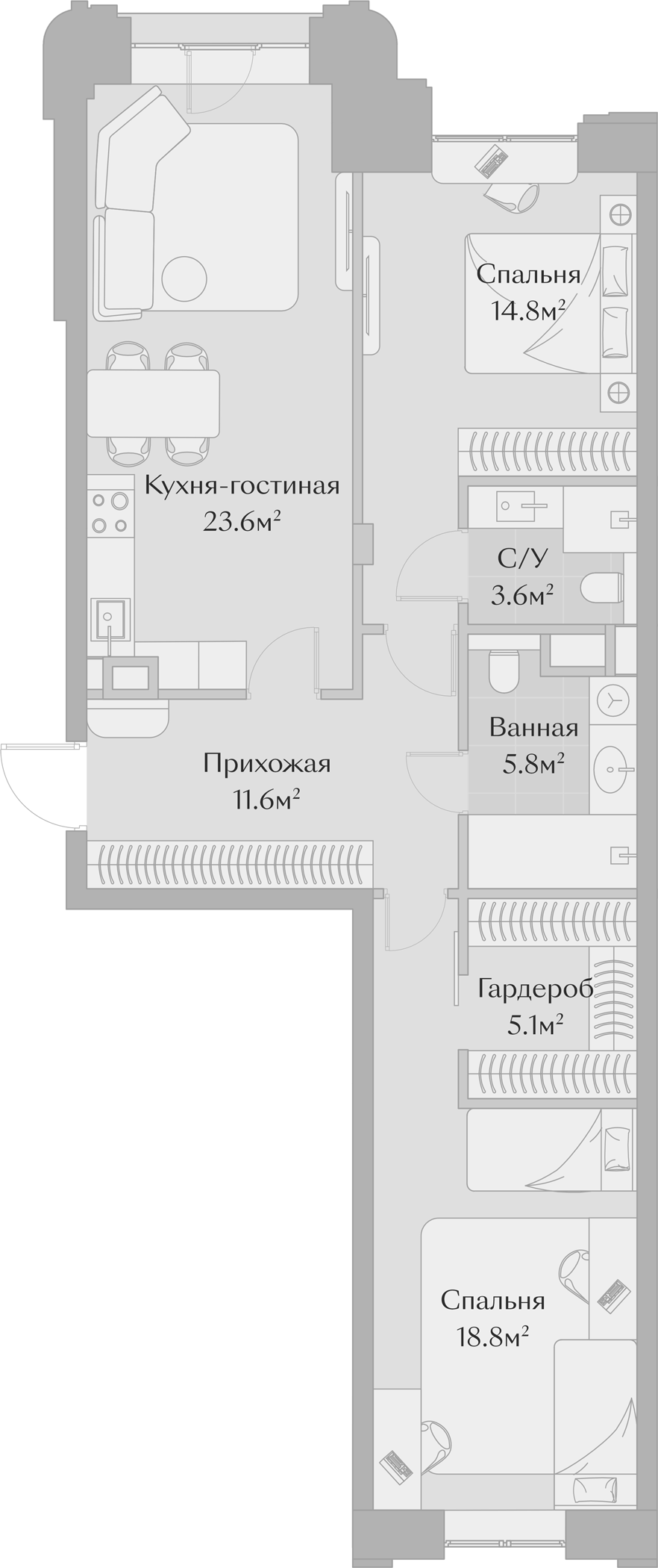 Планировка — Заря, 3-комн., 83 м²