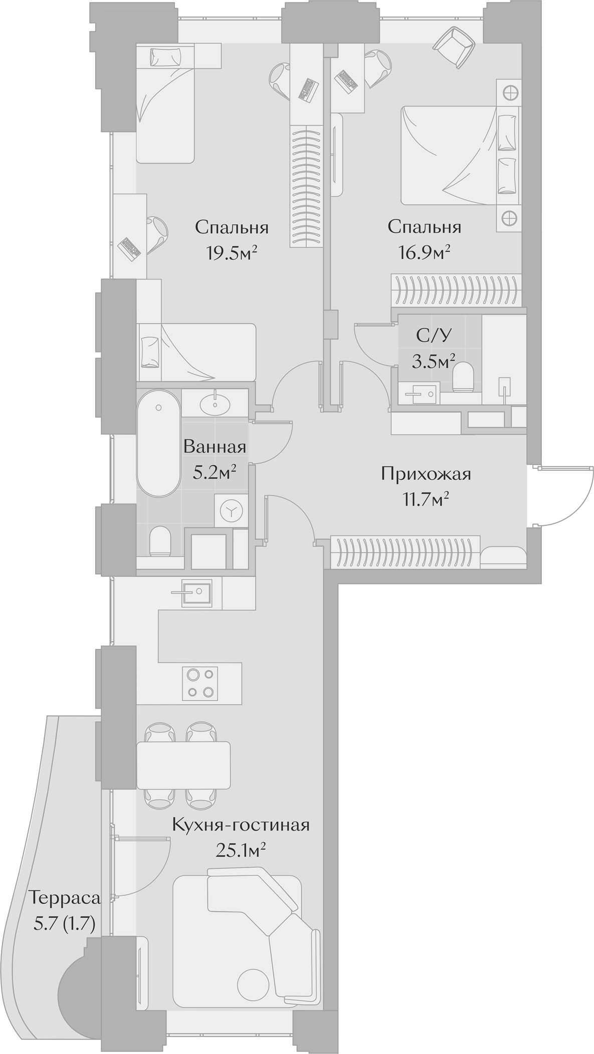 Планировка — Заря, 3-комн., 82 м²