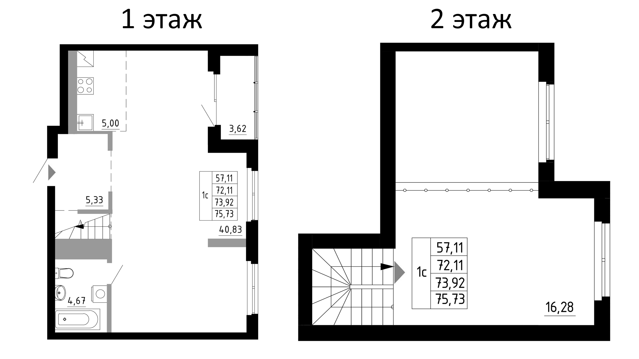 Планировка — Небосклоны, 2-комн., 72 м²