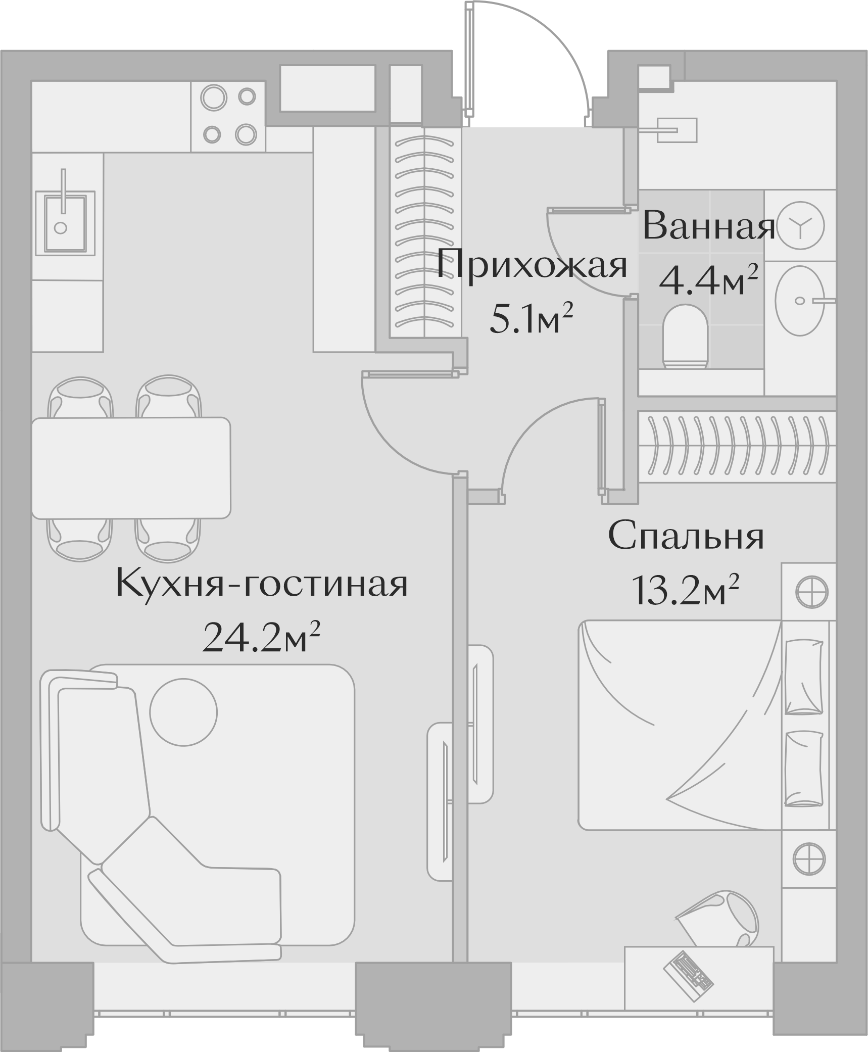 Планировка — Заря, 2-комн., 47 м²