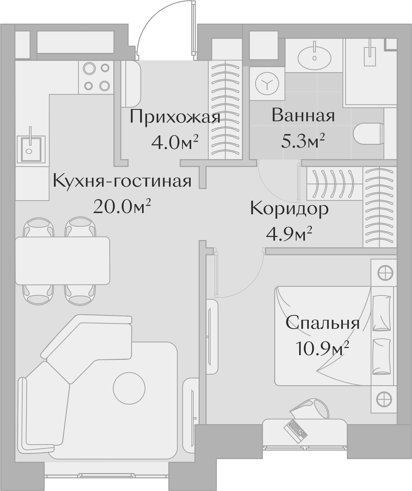 Планировка — Заря, 2-комн., 45 м²