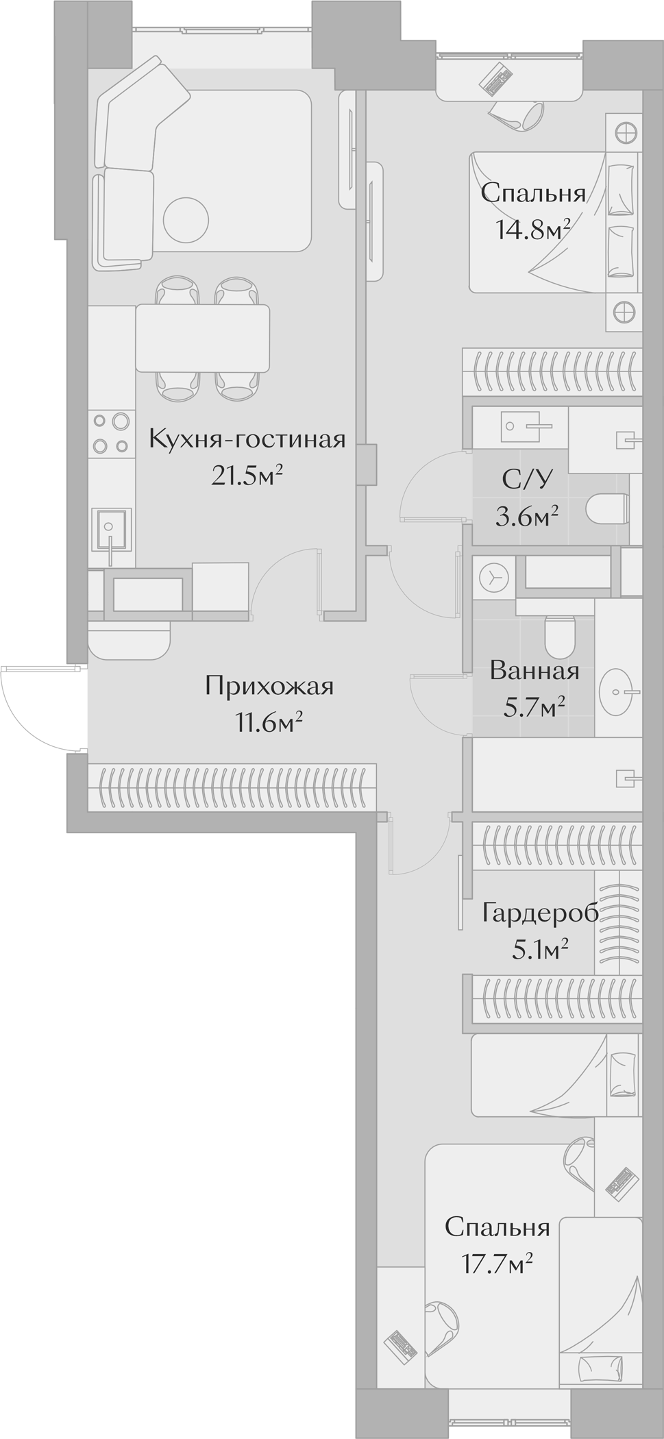 Планировка — Заря, 3-комн., 80 м²