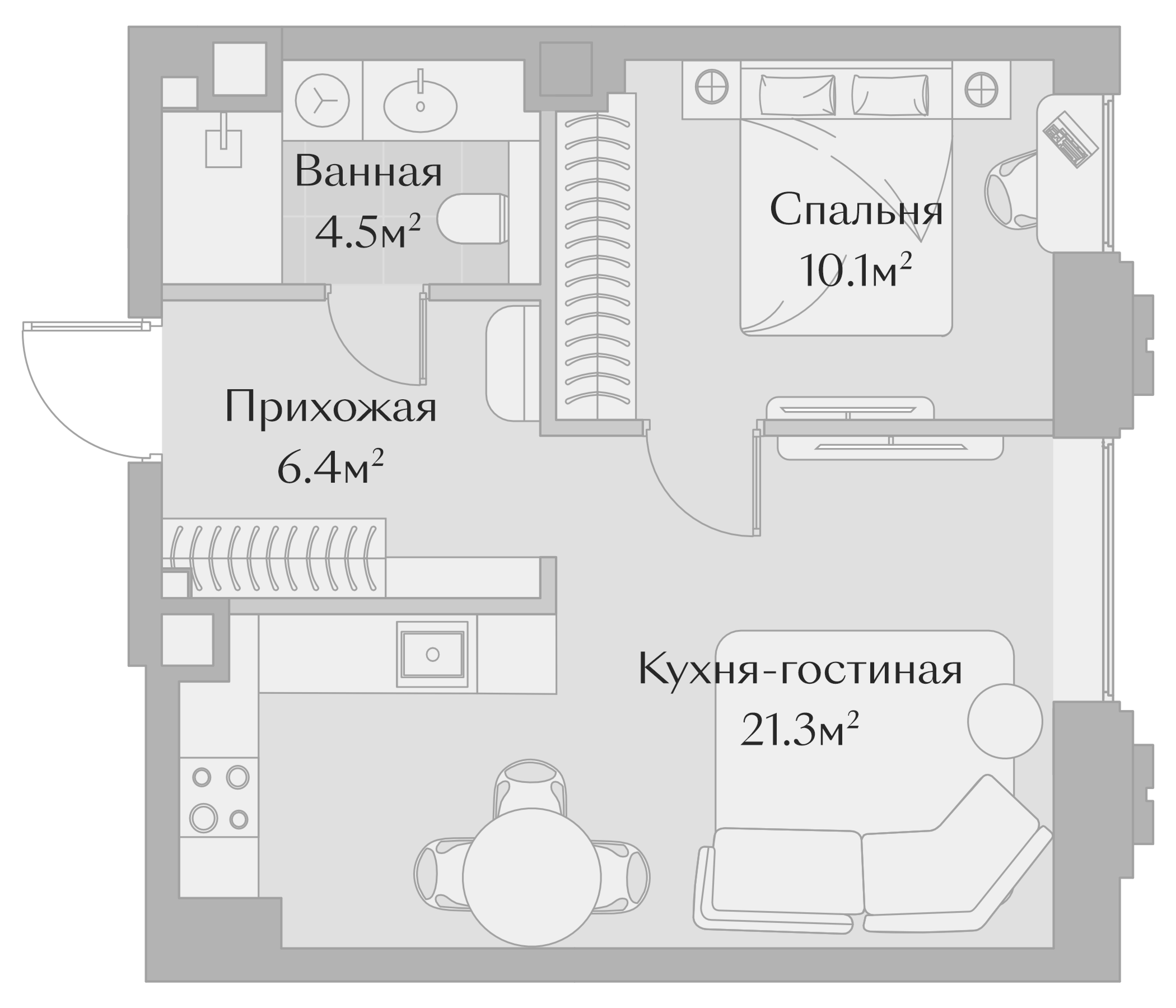 Планировка — Заря, 2-комн., 42 м²