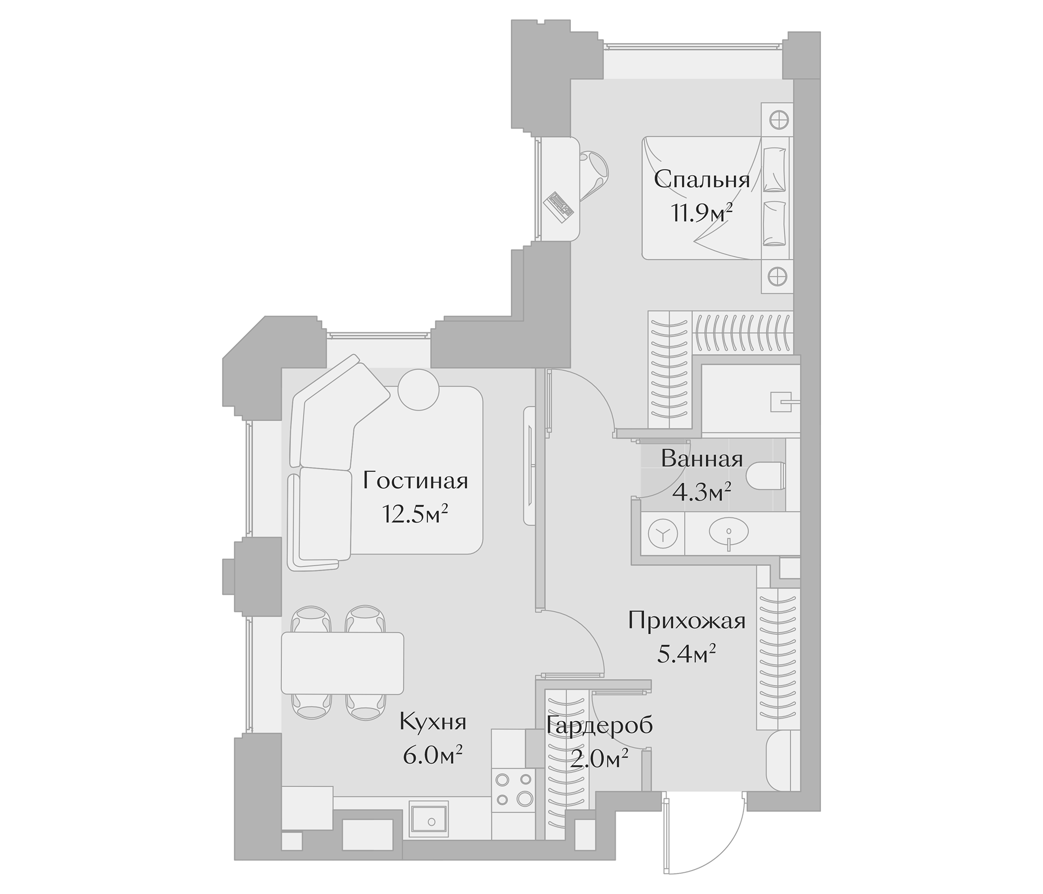 Планировка — Заря, 2-комн., 46 м²