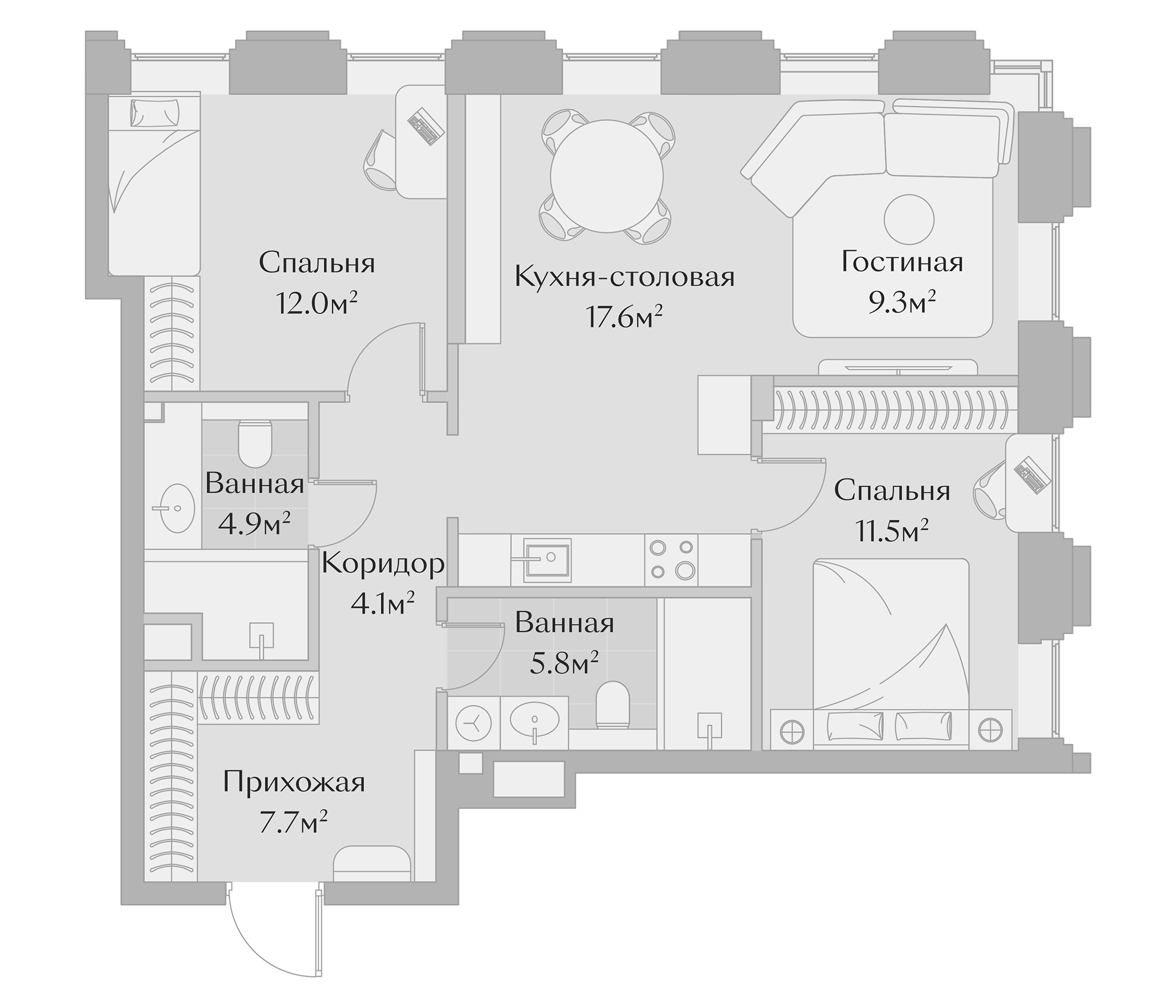 Планировка — Заря, 3-комн., 73 м²