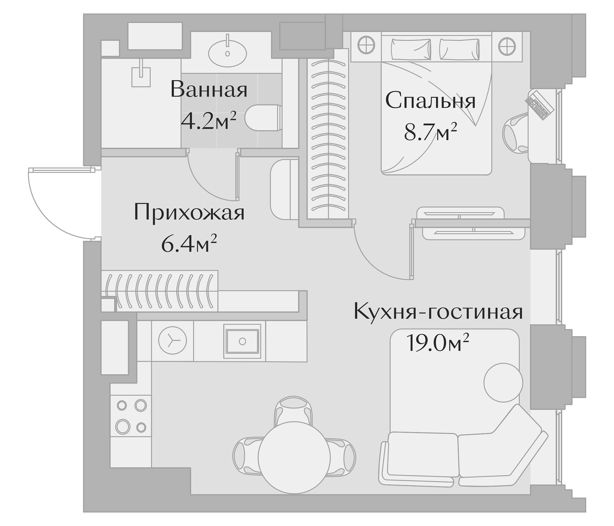 Планировка — Заря, 2-комн., 38 м²