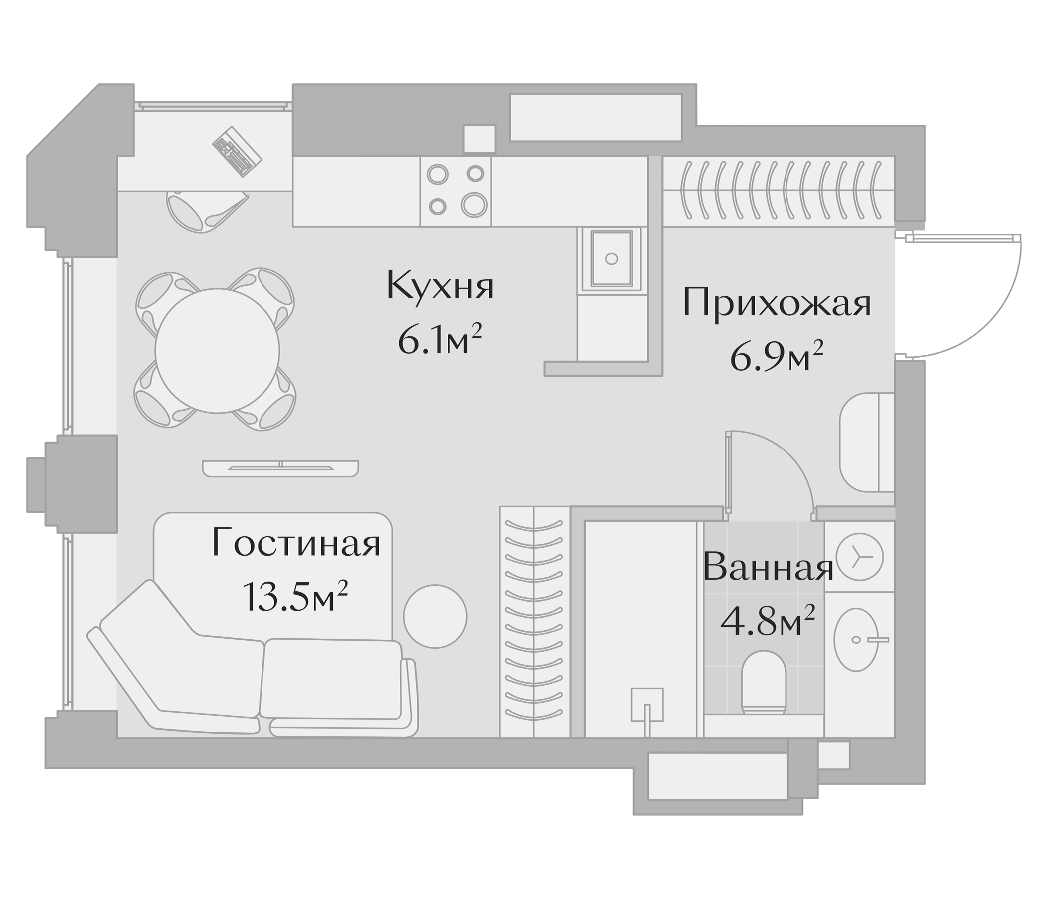 Планировка — Заря, Студия, 31 м²