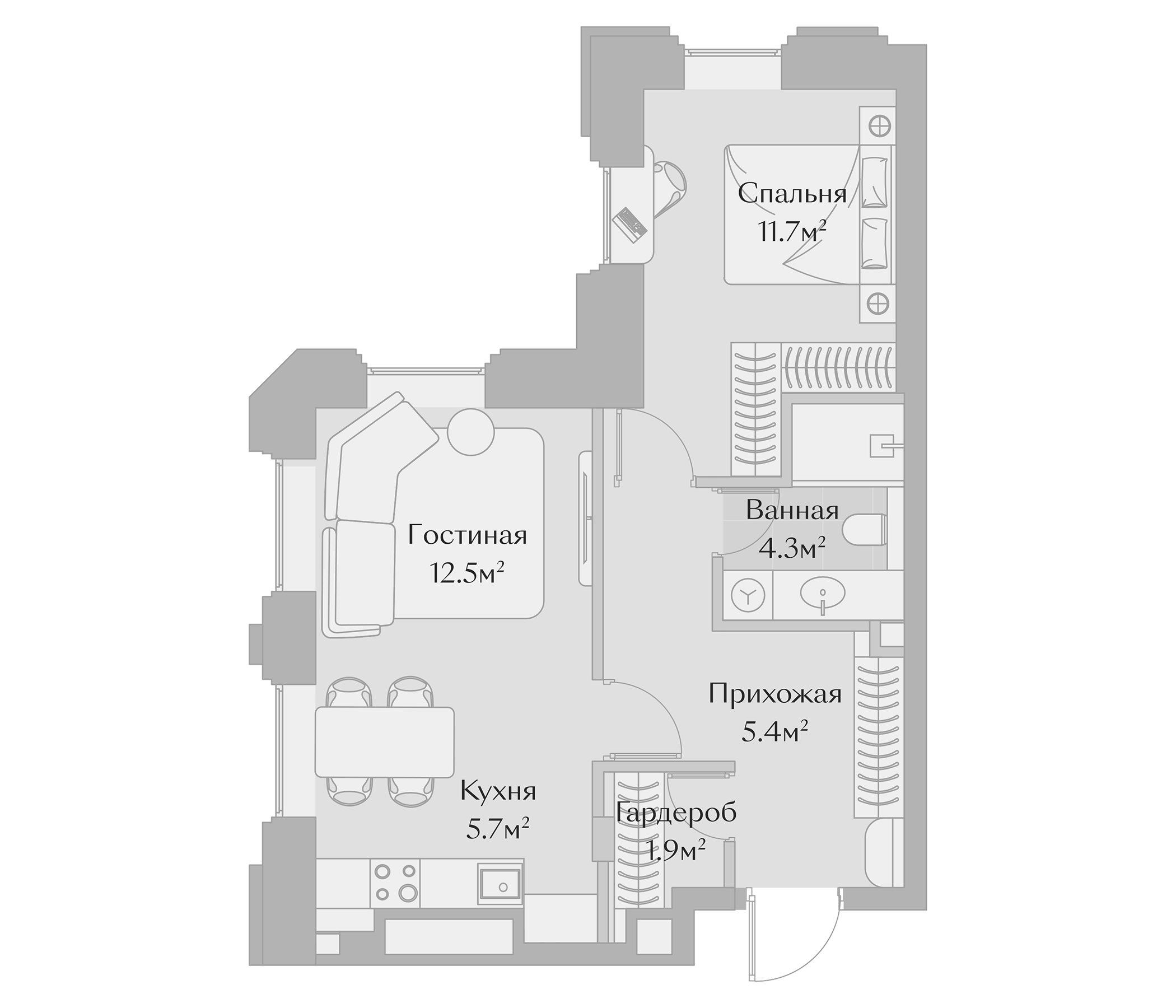 Планировка — Заря, 2-комн., 46 м²