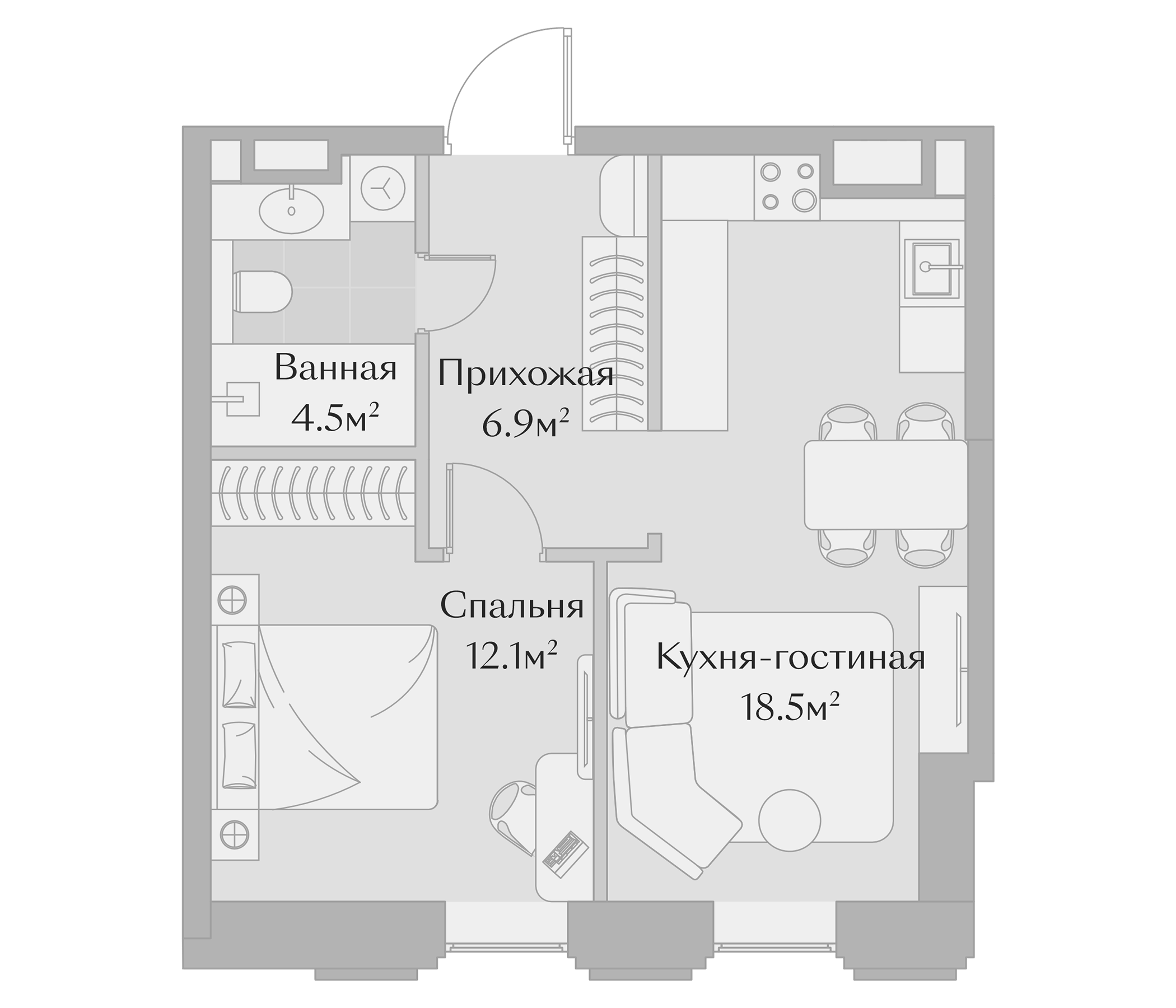 Планировка — Заря, 2-комн., 42 м²