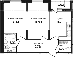 Планировка — Горки, 2-комн., 57 м²