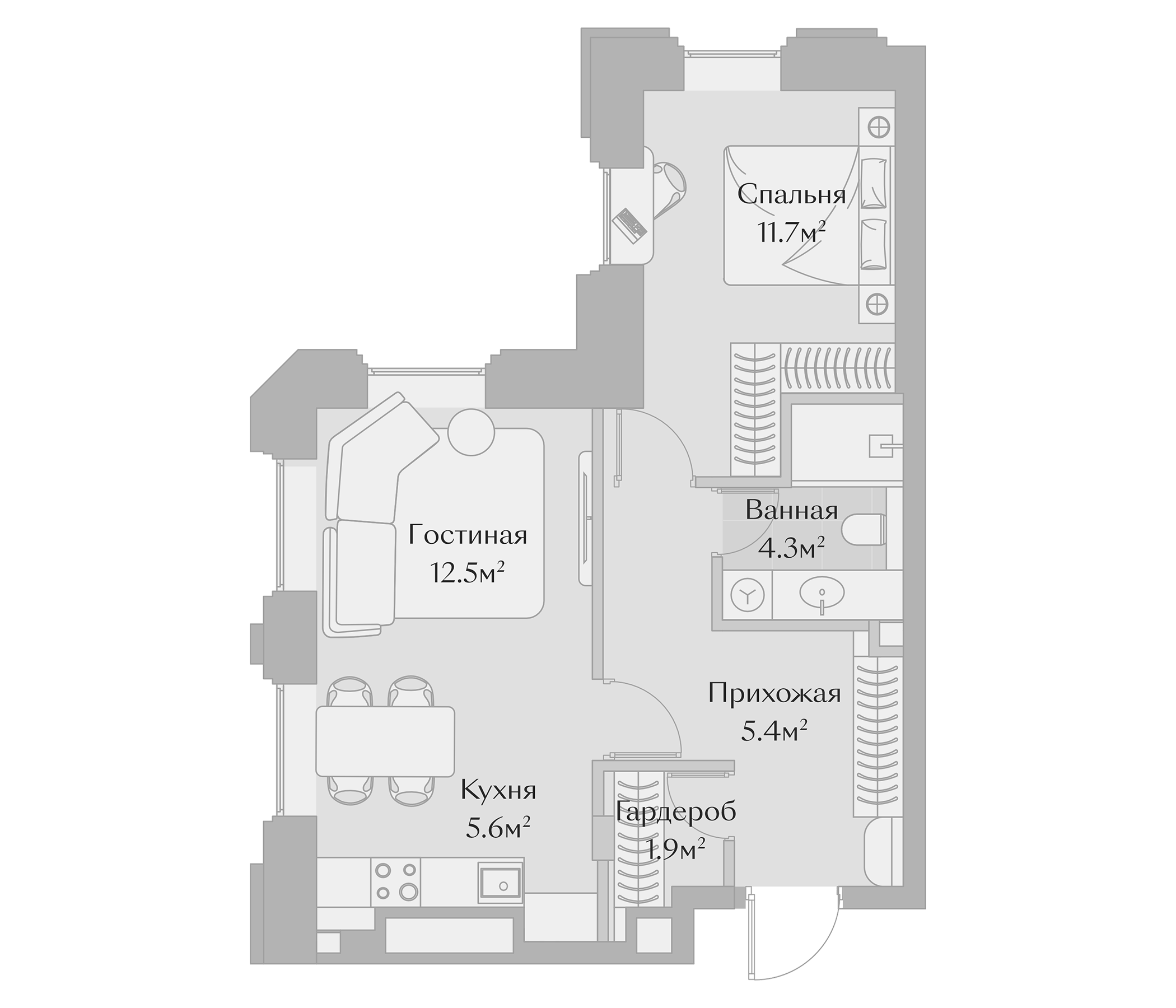 Планировка — Заря, 2-комн., 46 м²