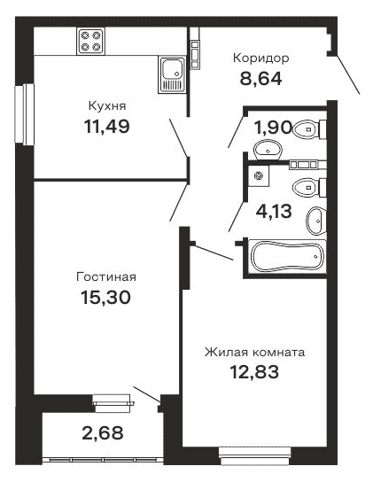 Планировка — Горки, 2-комн., 54 м²