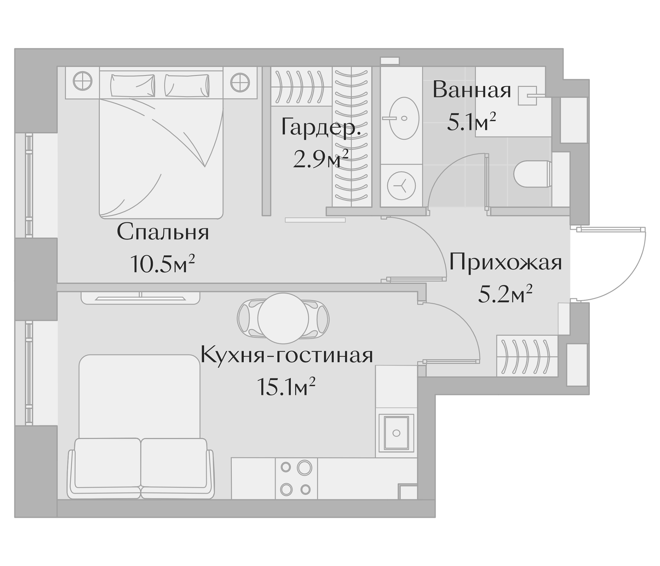 Планировка — Заря, 2-комн., 39 м²