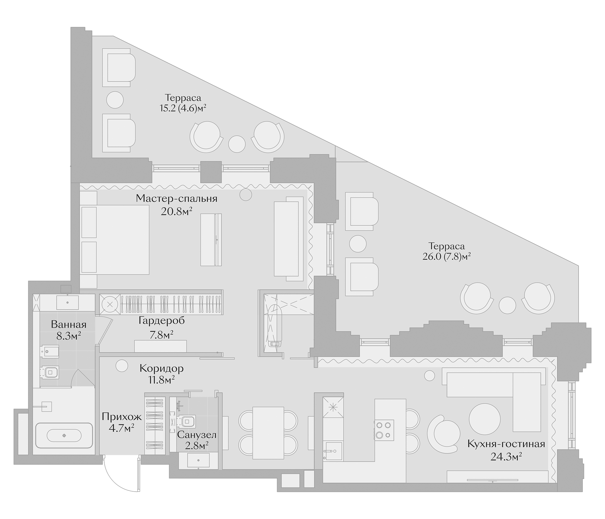 Планировка — Заря, 2-комн., 83 м²