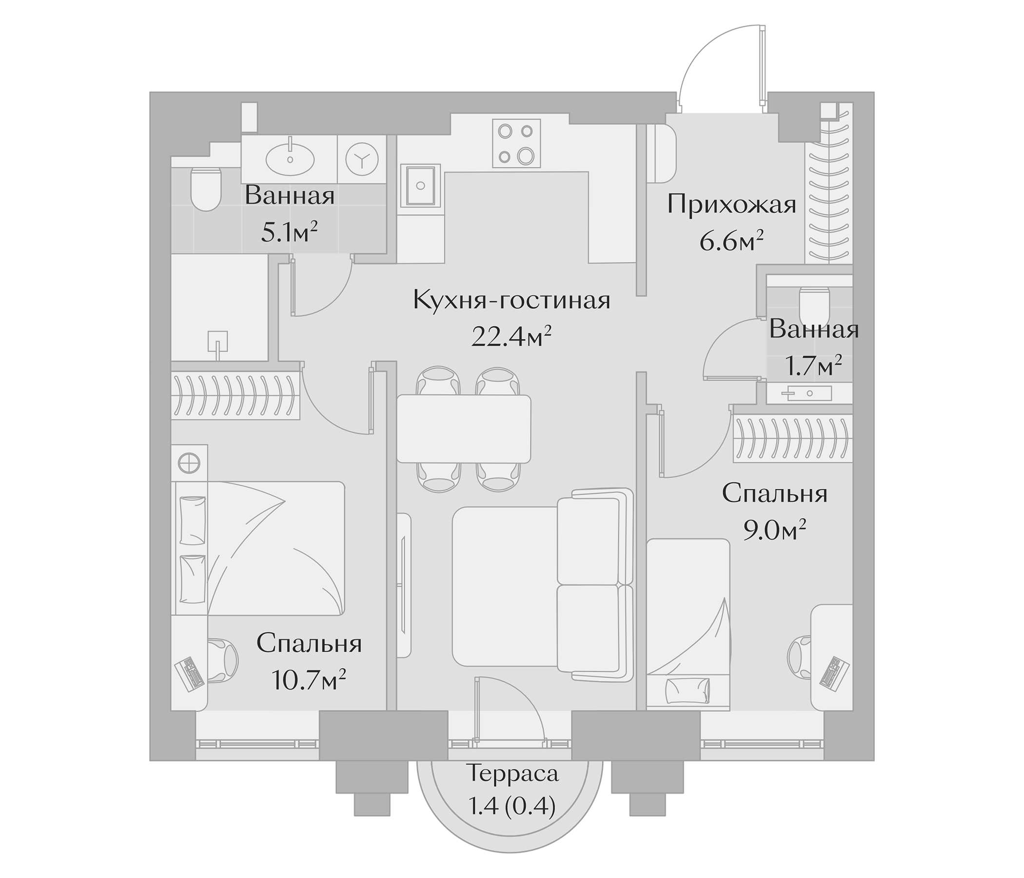 Планировка — Заря, 3-комн., 55 м²