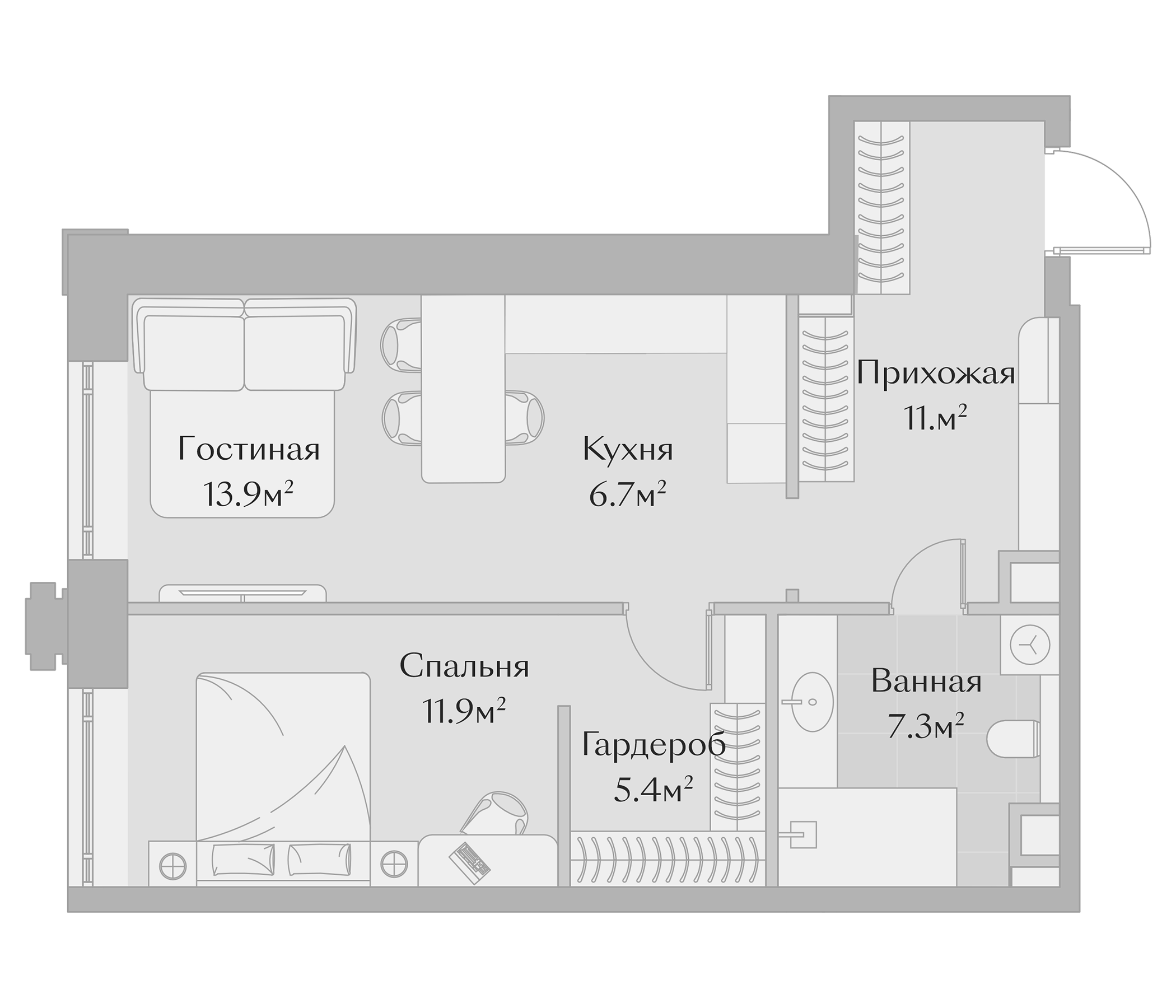 Планировка — Заря, 2-комн., 56 м²