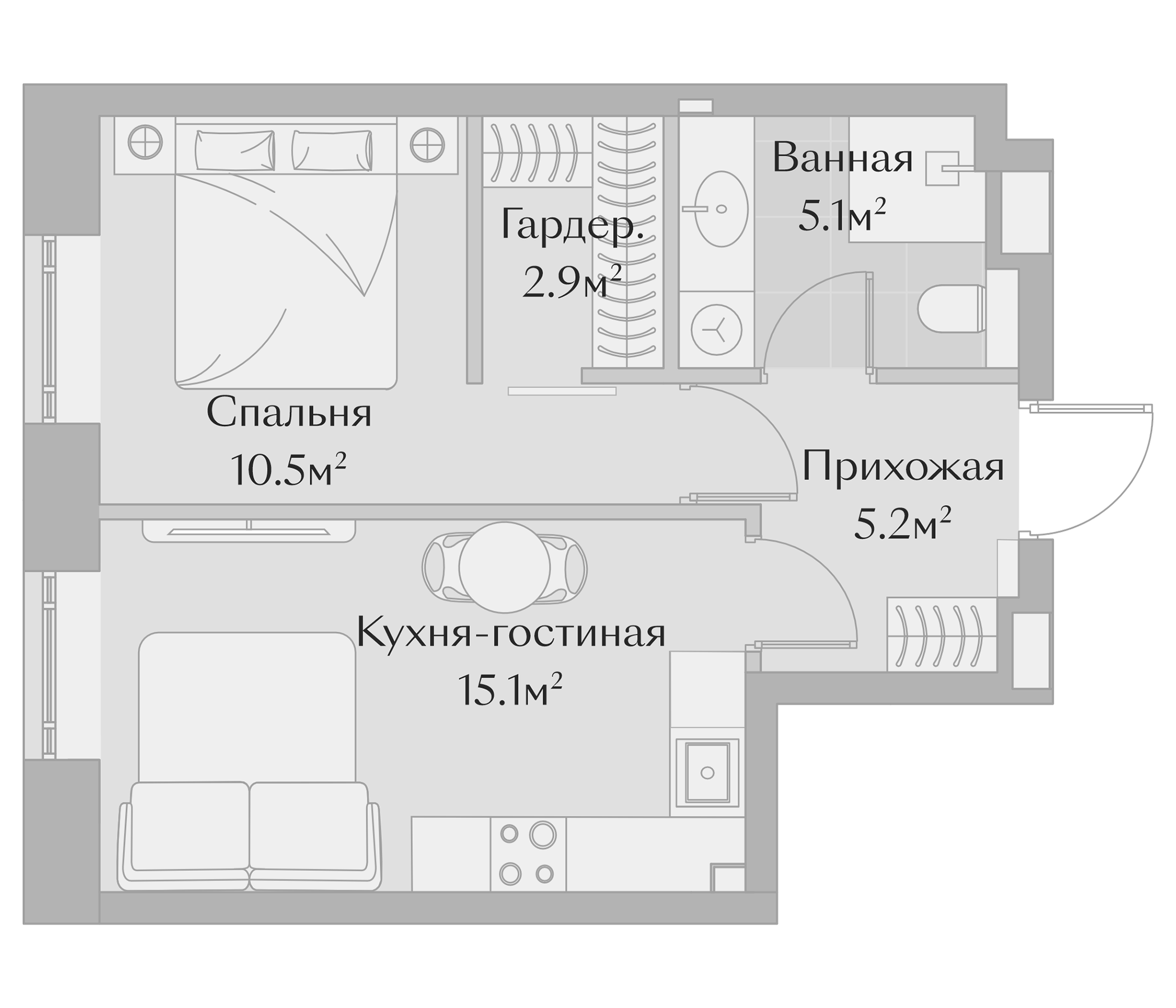 Планировка — Заря, 2-комн., 39 м²