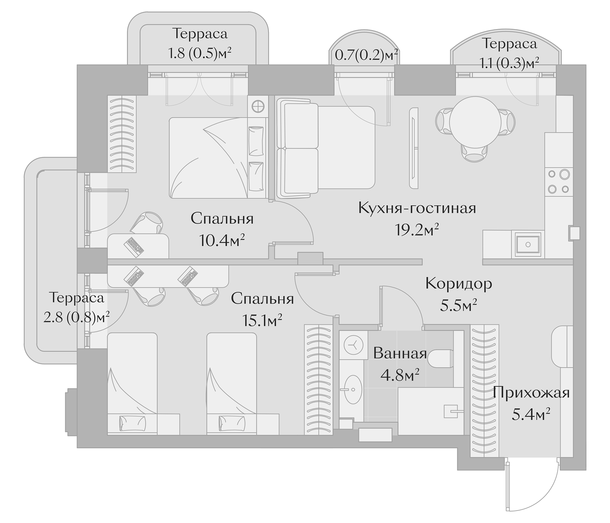 Планировка — Заря, 3-комн., 61 м²
