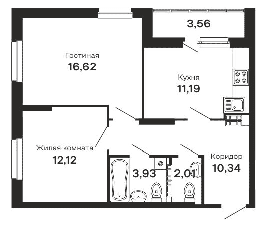 Планировка — Горки, 2-комн., 56 м²
