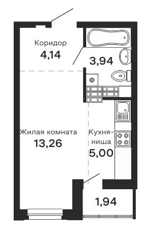 Планировка — Горки, Студия, 26 м²